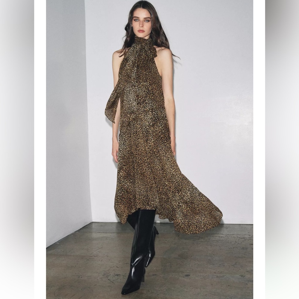 Zara Leopard Print Halter Dress
